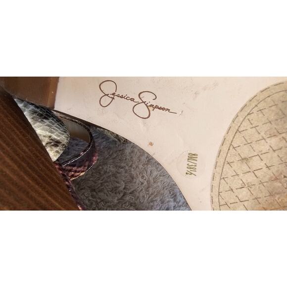 Jessica Simpson Leather Open Toe Ankle Strap Wedge Stacked Heels Shoes 8M 38.5 - Picture 6 of 7